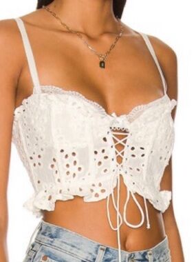 Indikah Ruffle Corset Crop Top Padded Size M Baby Blue Adjustable Straps Eyelet